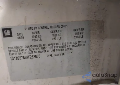 2009 Chevrolet Malibu Ls from USA, damaged, VIN 1G1ZG57B69F232676